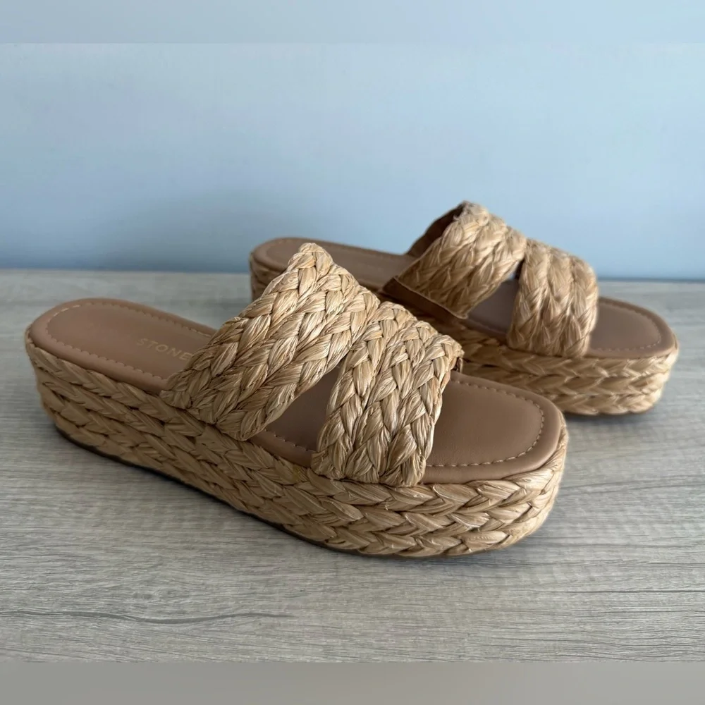Sun + Stone Women's Olinkaa Woven Slide Espadrille Wedge Sandals Size 8.5